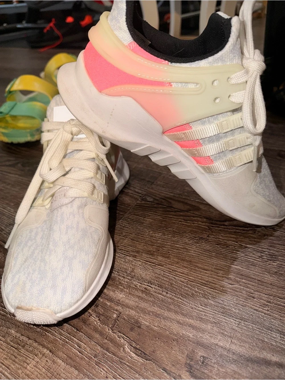 adidas Women's Cream Knit EQT Lace-Up Sneakers with Black Collar